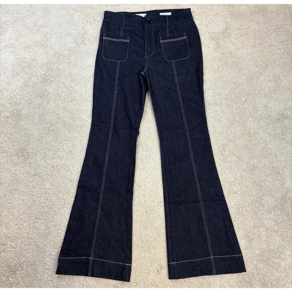 Anthropologie Dark Wash Patch Pocket High Rise Flare Jeans Size 27 - Picture 1 of 5